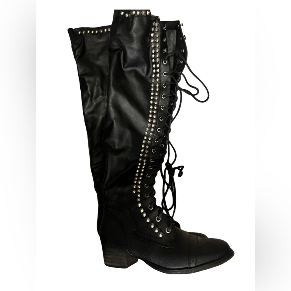 Thigh high spike boots- black